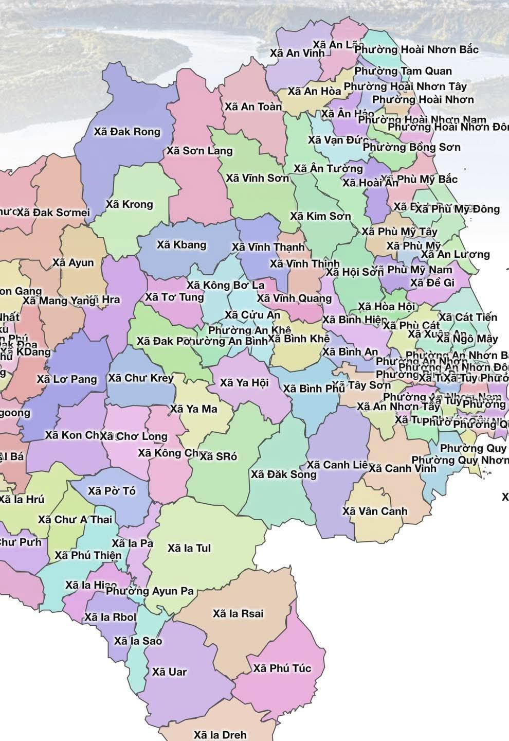 Bản đồ 153 xã, phường thuộc tỉnh Gia Lai 