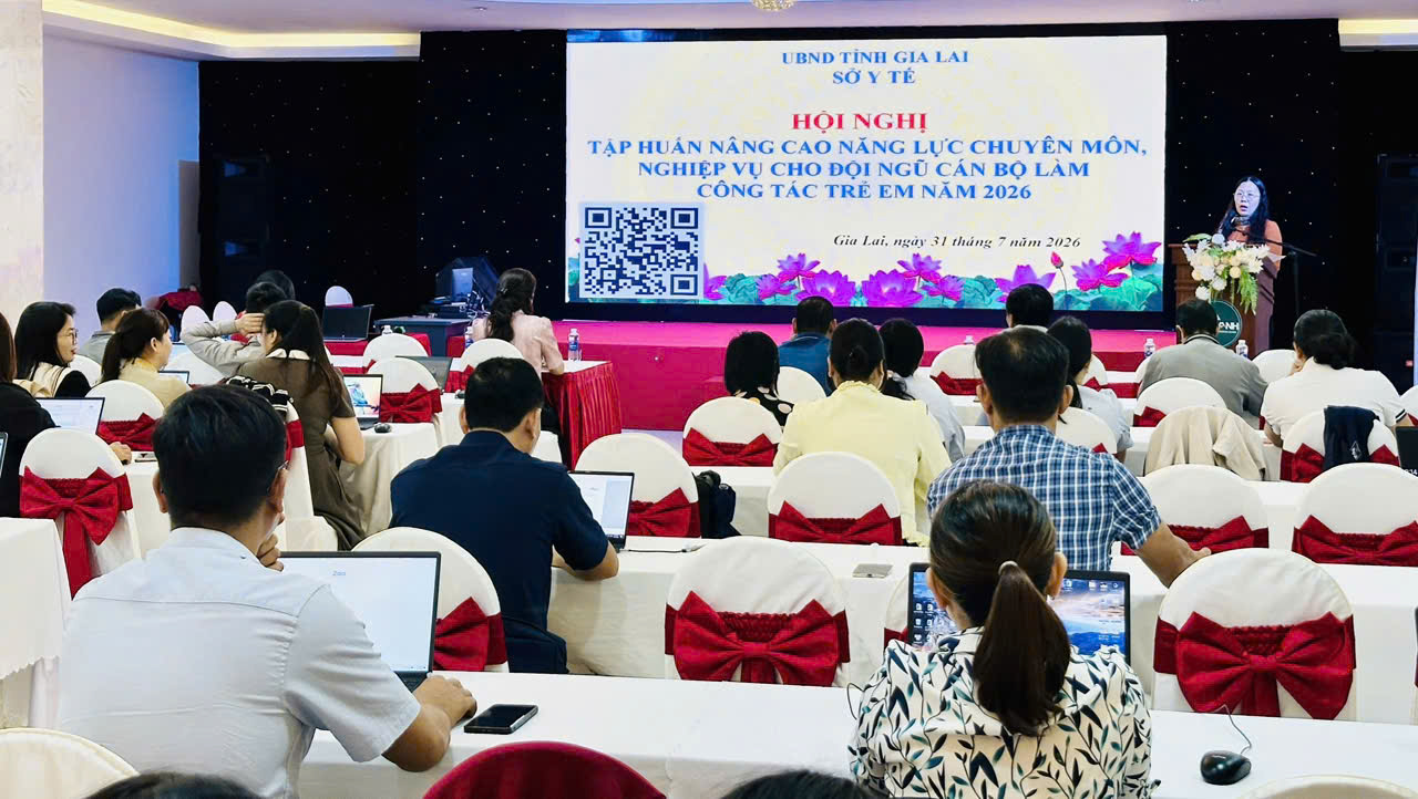 Quang cảnh buổi tập huấn nâng cao năng lực chuyên môn, nghiệp vụ cho cán bộ làm công tác trẻ em phía Tây tỉnh Gia Lai.